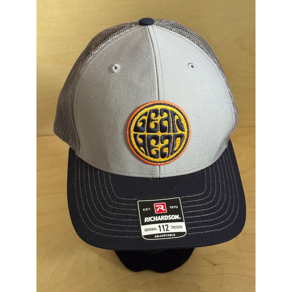 Richardson 112 Trucker Hat Grey Navy Blue Gear Head Patch Snapback Cap OSFM